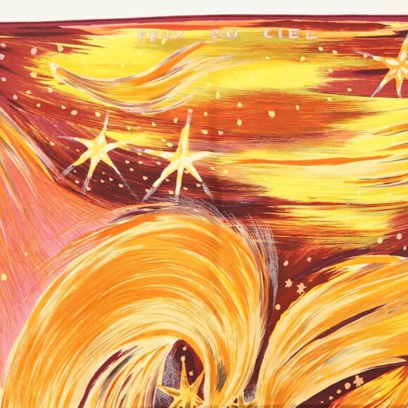 HERMES Carre 90 Scarf ""FEUX DU CIEL"" Silk Yellow Auth - Picture 14 of 16